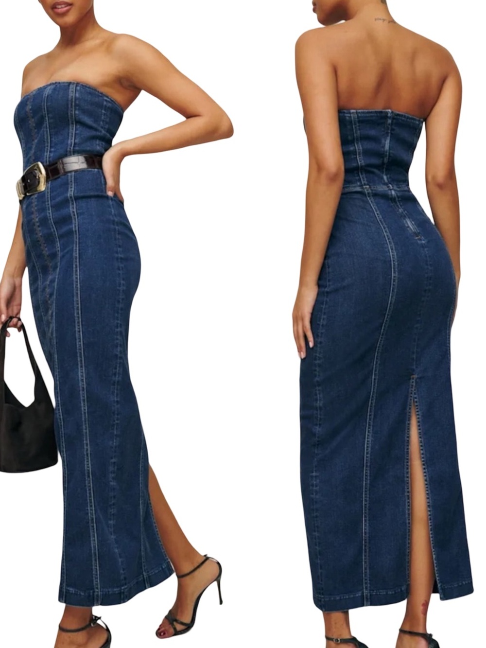 Reformation Anais Strapless Denim Midi Dress Size 4 Griffin Wash Back Slit